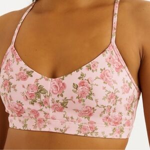 love shack fancy x bandier sports bra size medium peony garden pink floral